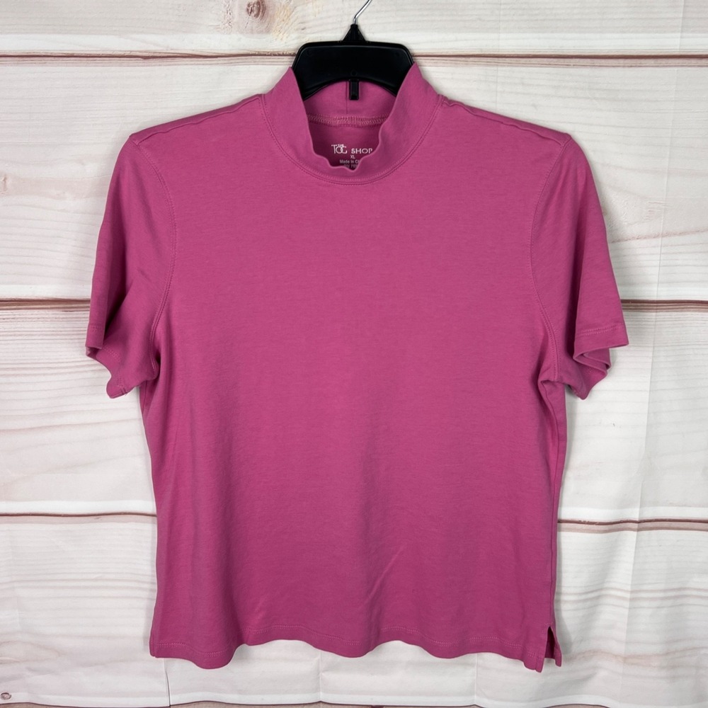 The Tog Shop Top Womens XL Pink Mock Neck T-Shirt Short Sleeve Solid Cotton Knit